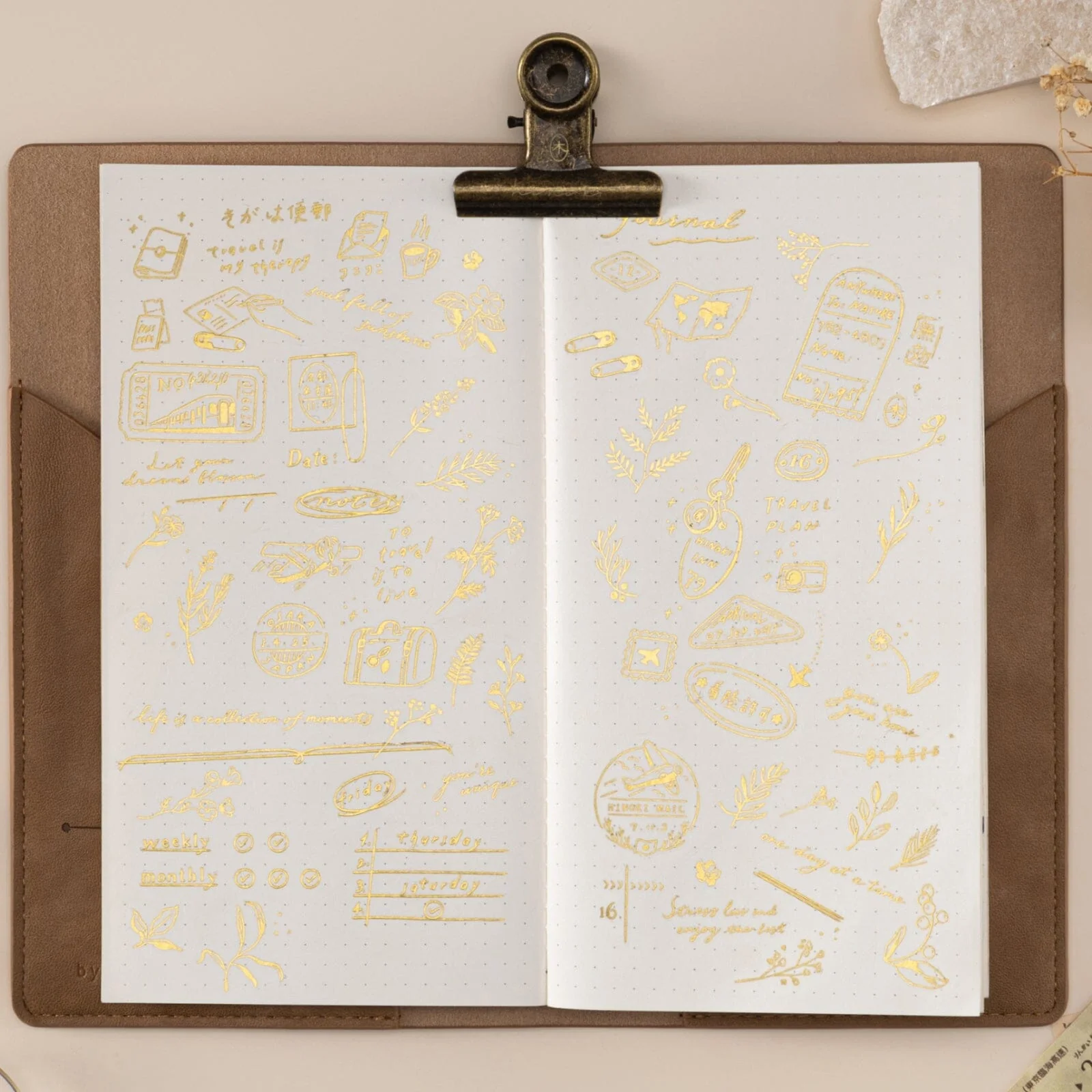 Hinoki - ‘Daily Essentials’ Gold Foil Print-On Sticker Set - Image 6