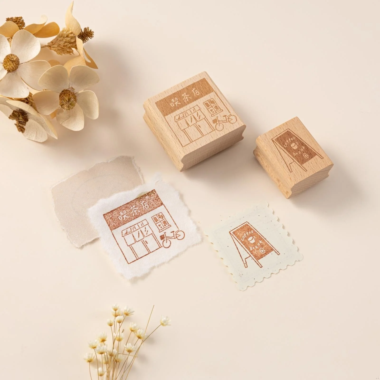 Hinoki - ‘Into the Cafe' Engraved Wooden Stamps Set - Image 3