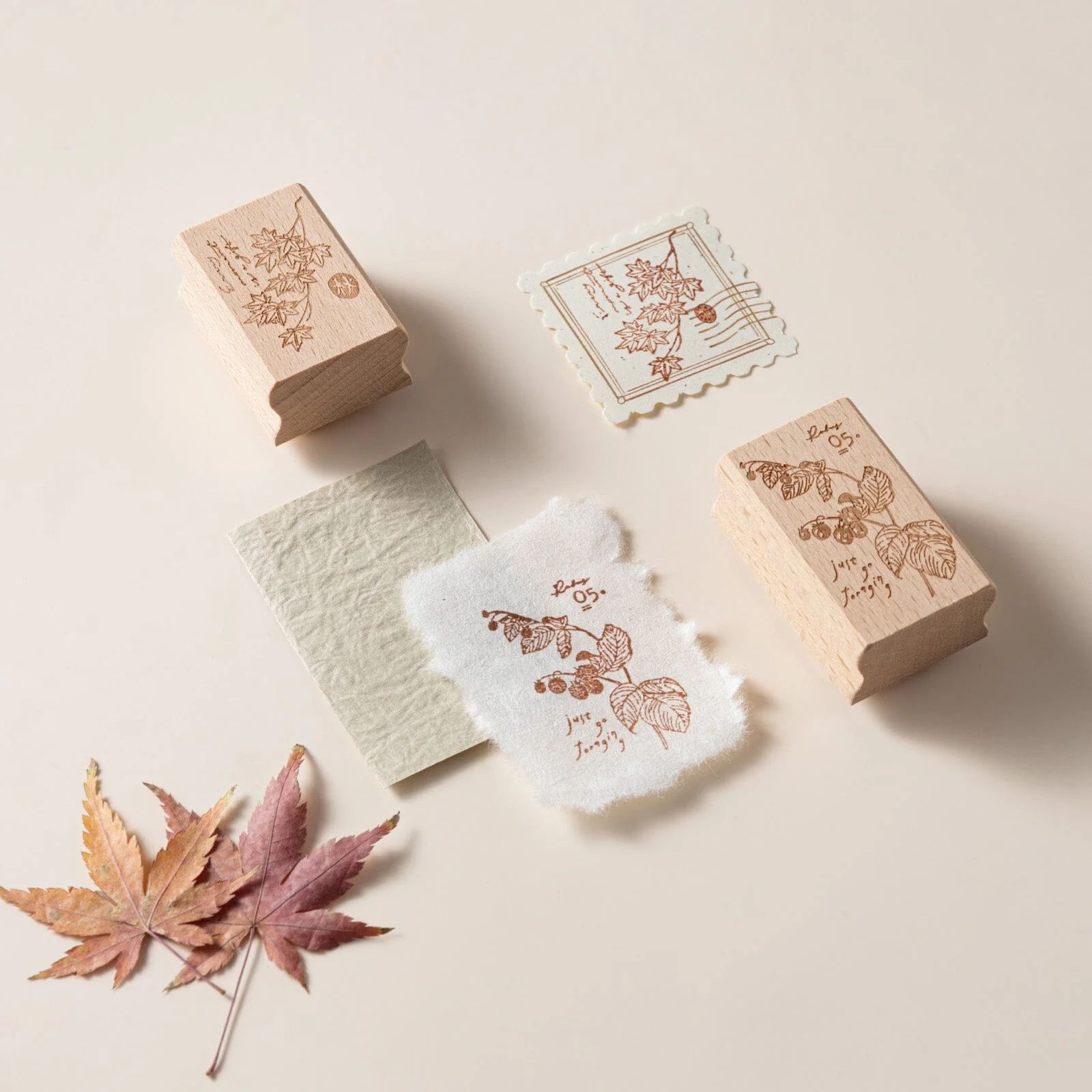 Hinoki - ‘Into the Fall’ Engraved Wooden Stamps Set - Image 3