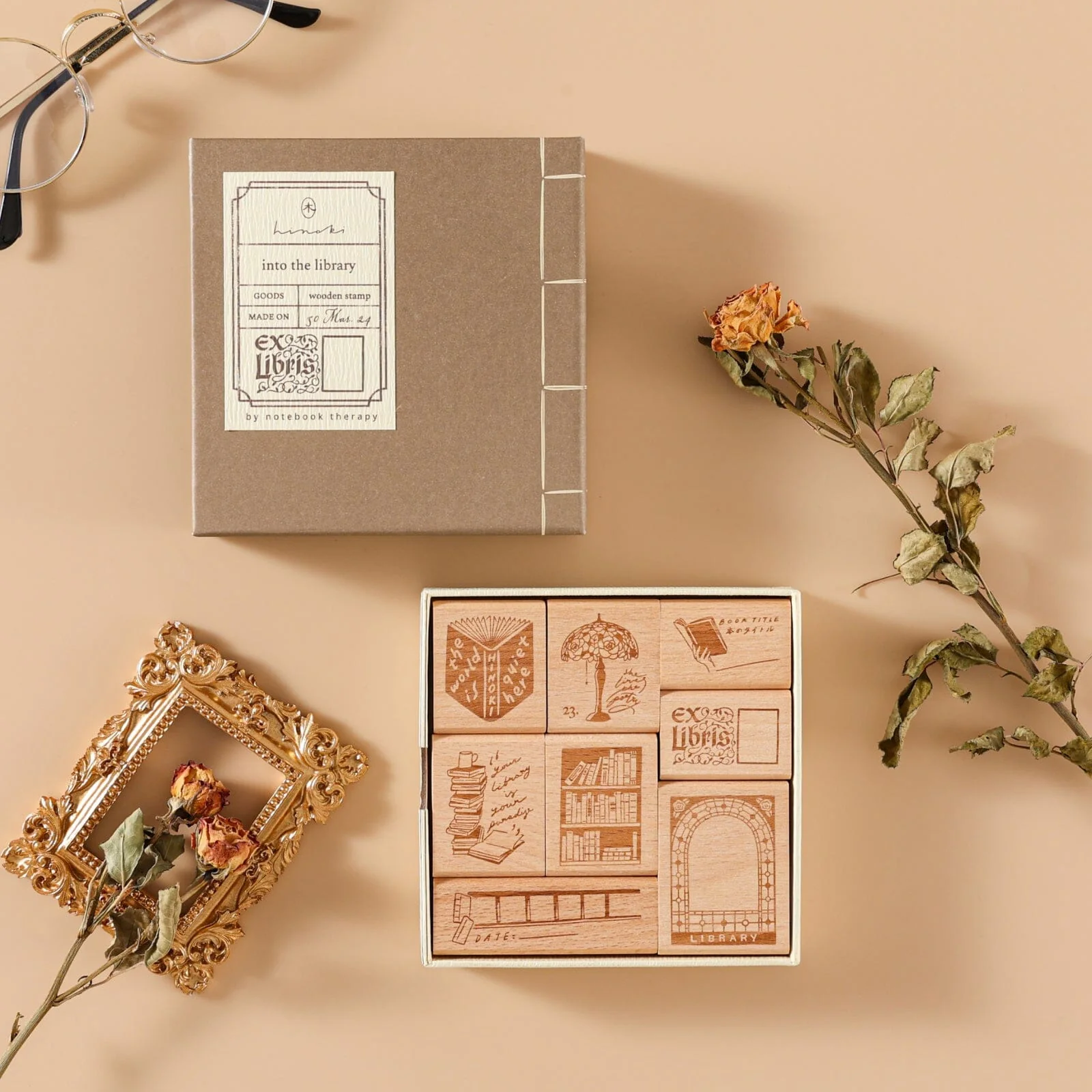Hinoki - ‘Into the Library’ Engraved Wooden Stamp Set - Image 3