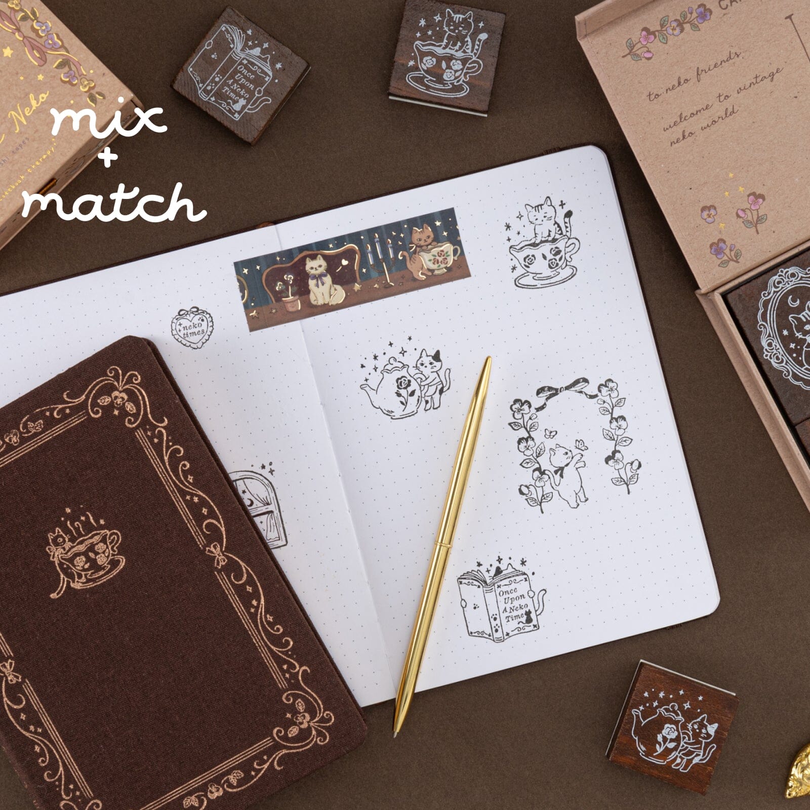 Tsuki ‘Vintage Neko’ Bullet Journal Stamp Set ☾ - Image 5