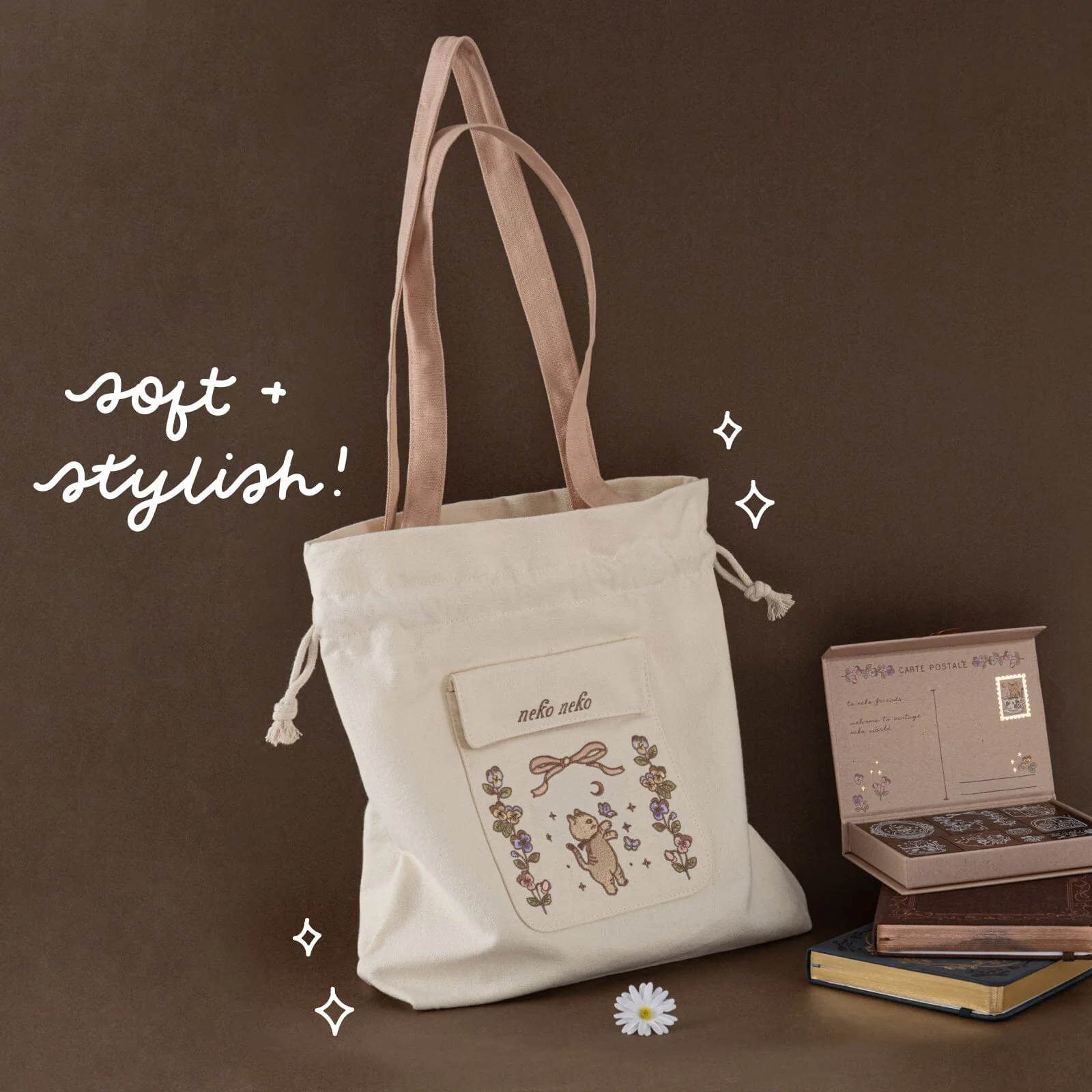Tsuki ‘Vintage Neko’ Limited Edition Embroidered Tote Bag ☾ - Image 6